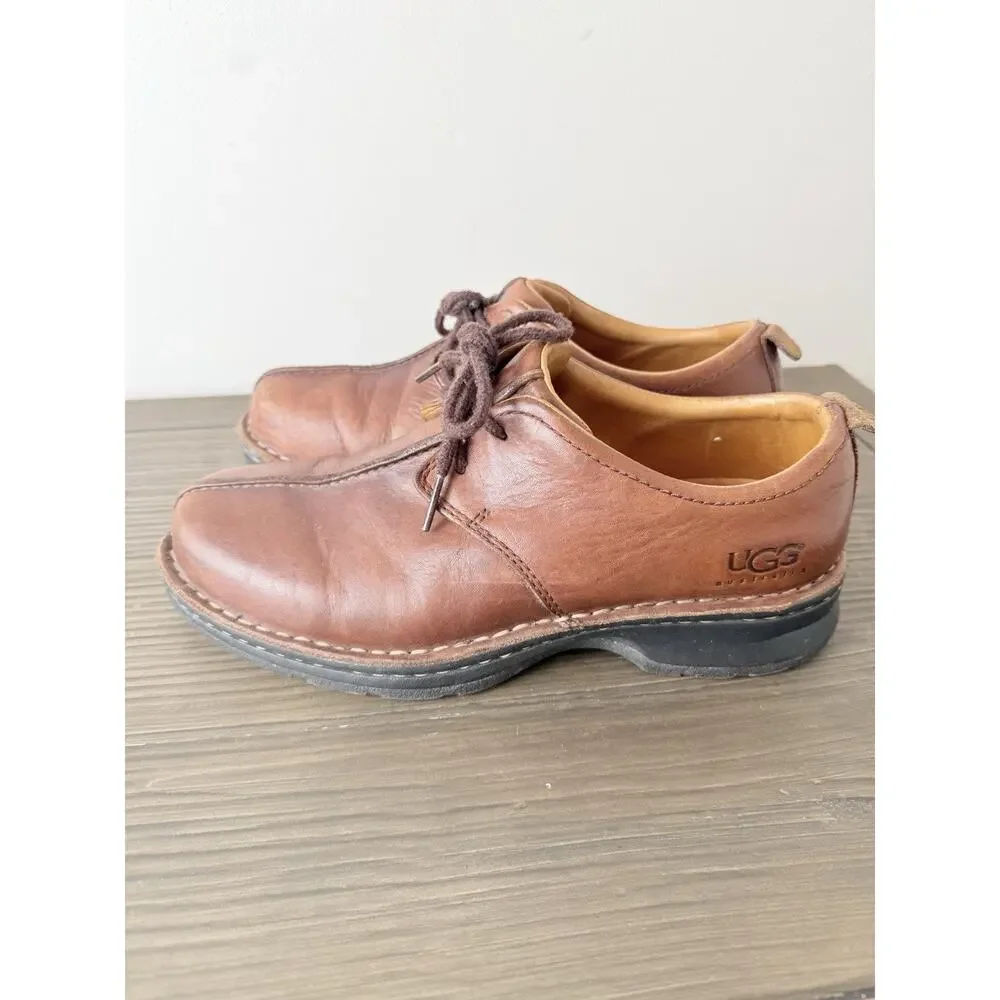 UGG Brown Leather Shoes Lace up Oxford Chunky Vintage Y2K Men’s Sz 7.5